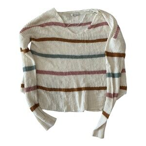Cloud Chaser - Striped Knit Sweater (Size S) -‎ Cream Multicolor Pullover